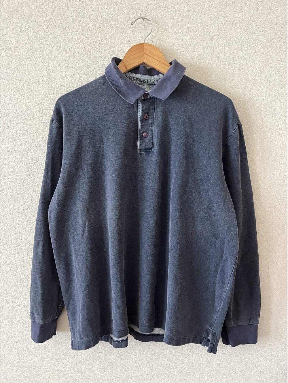 Vintage LL Bean Casco Bay Faded Navy Long Sleeve Polo Large⁠